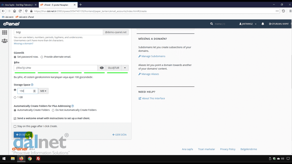cPanel'de E-Posta hesabı oluşturma - 4