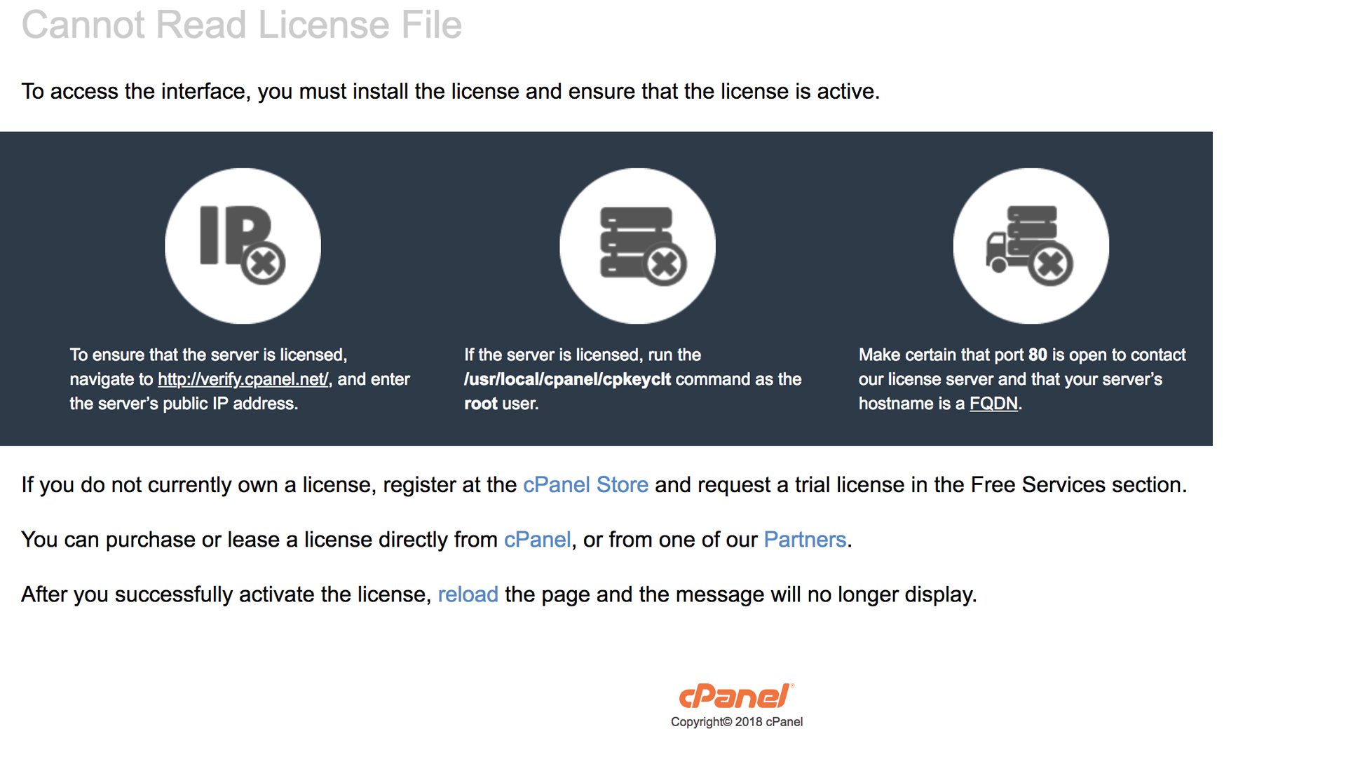 cPanel Lisans Hatası